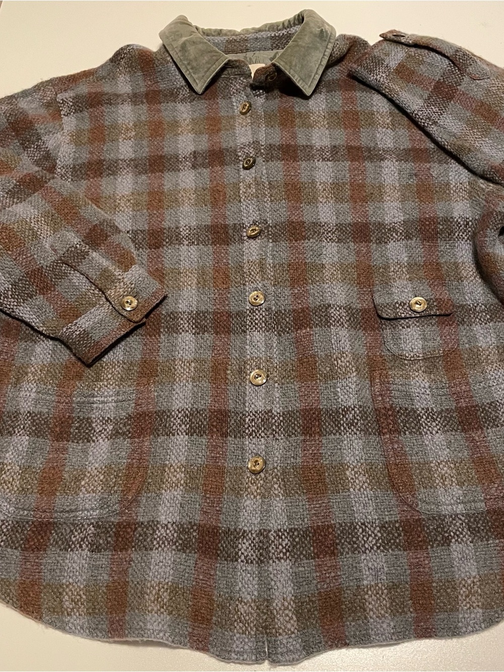 J. Jill Brown and Gray Wool Plaid Button-Down Shirt Jacket, Farm